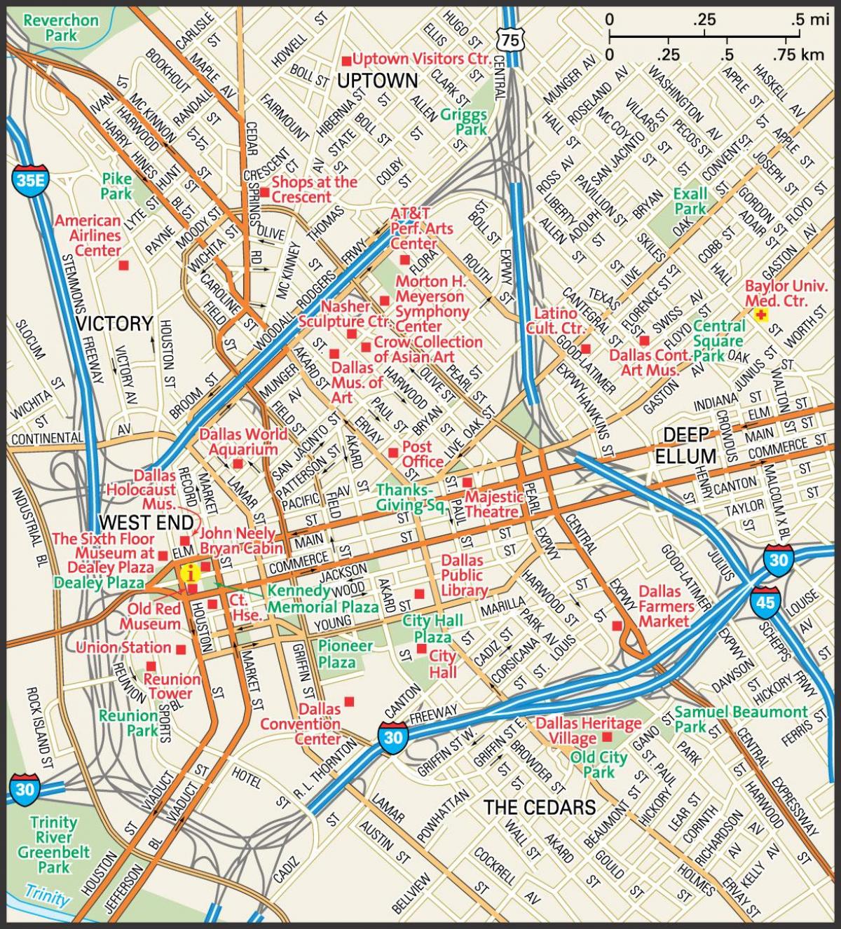خريطة شوارع وسط مدينة دالاس